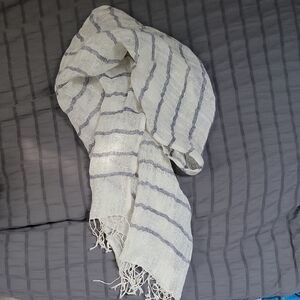 Striped White and Gray Scarf